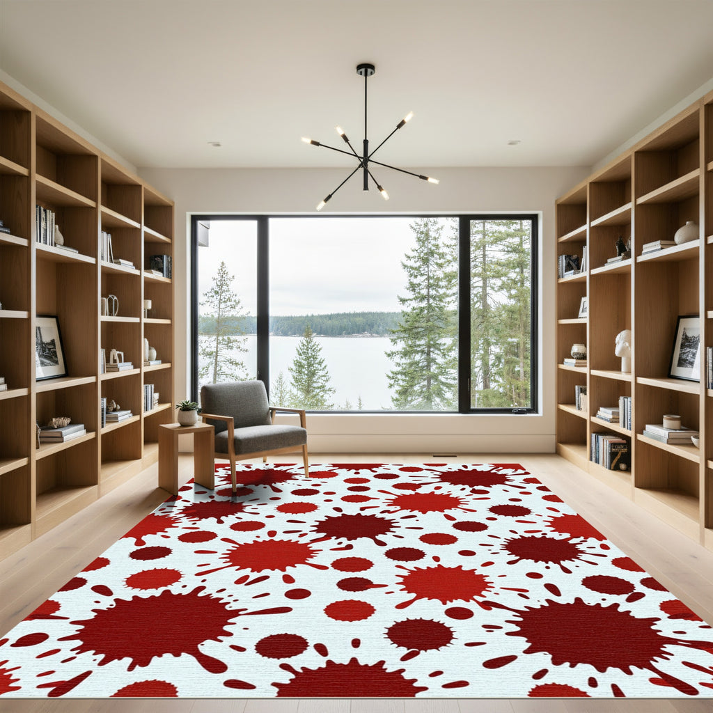 Crimson Splatter Abstract Collage Rug
