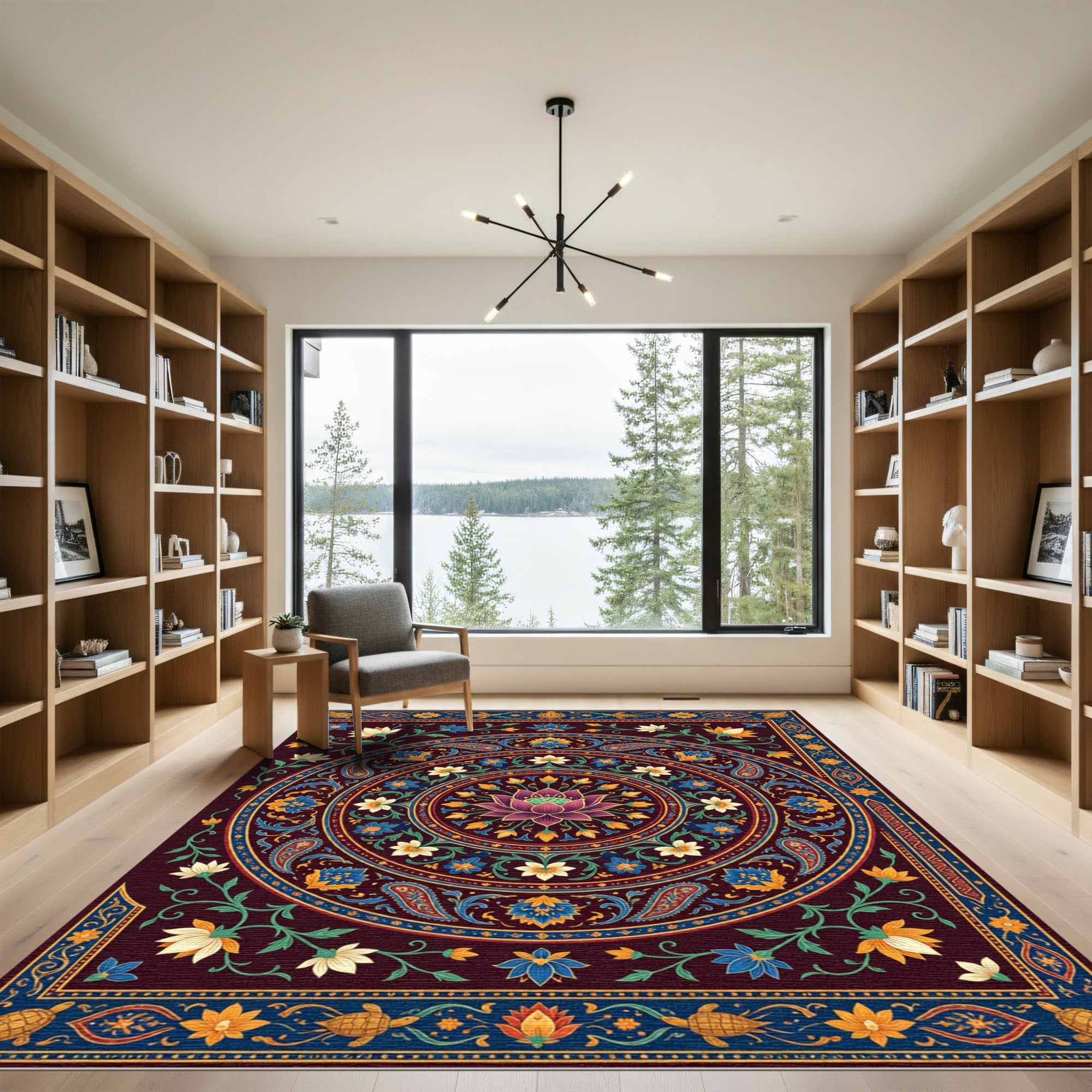 Crimson Lotus Paisley Garden Mandala Rug