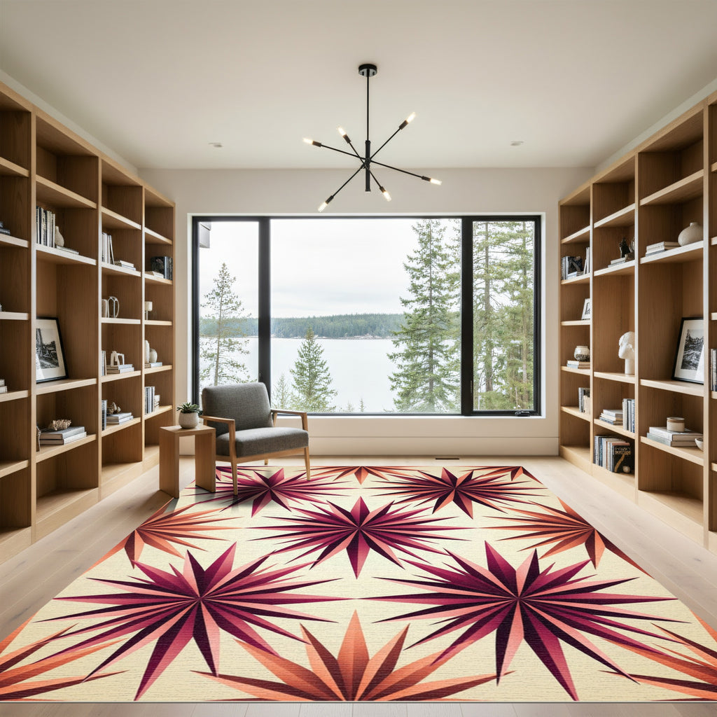 Crimson Starburst Geometric Arrangement Rug