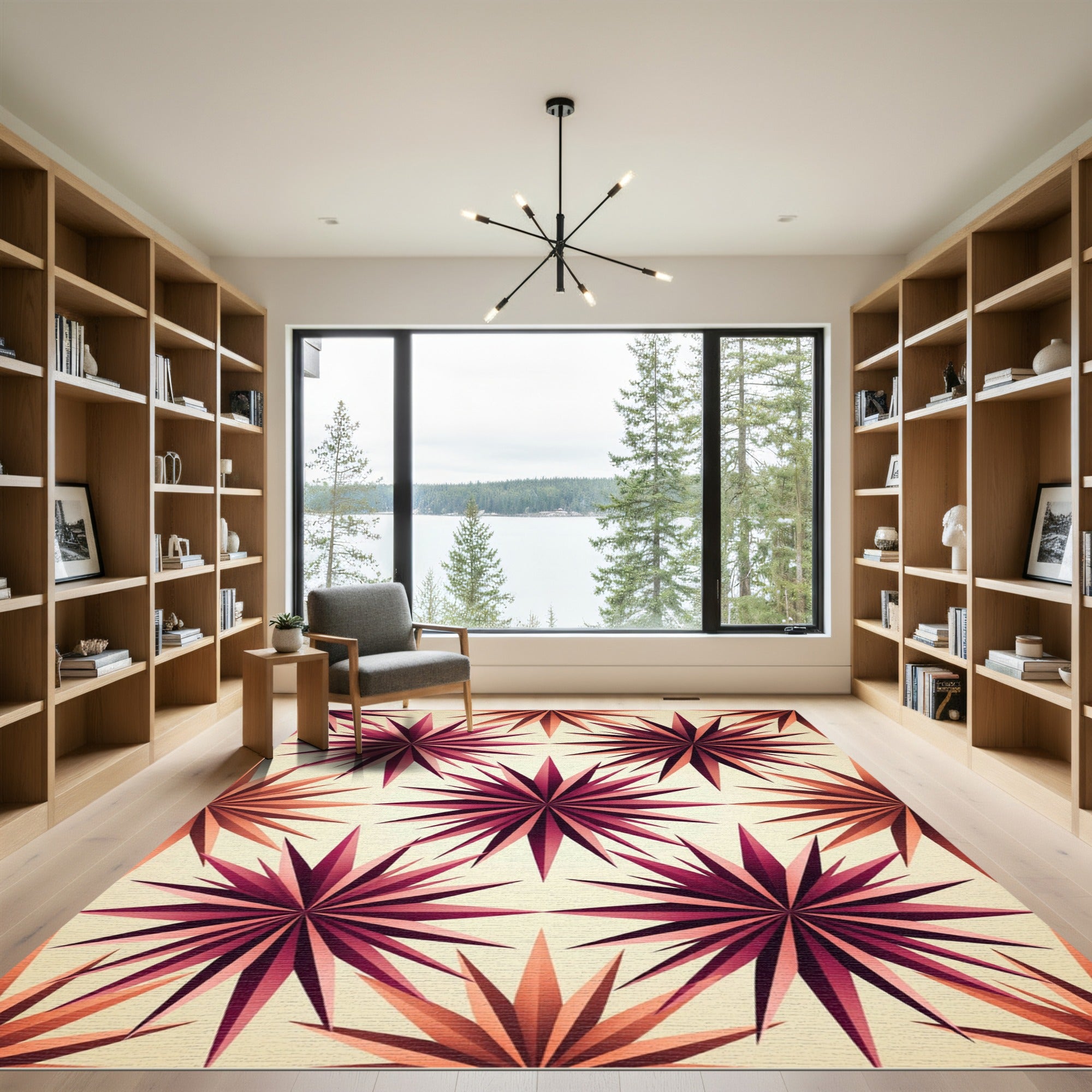 Crimson Starburst Geometric Arrangement Rug
