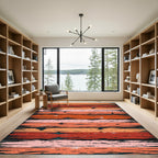 Rustic Distressed Orange Red Striped Plank Rug