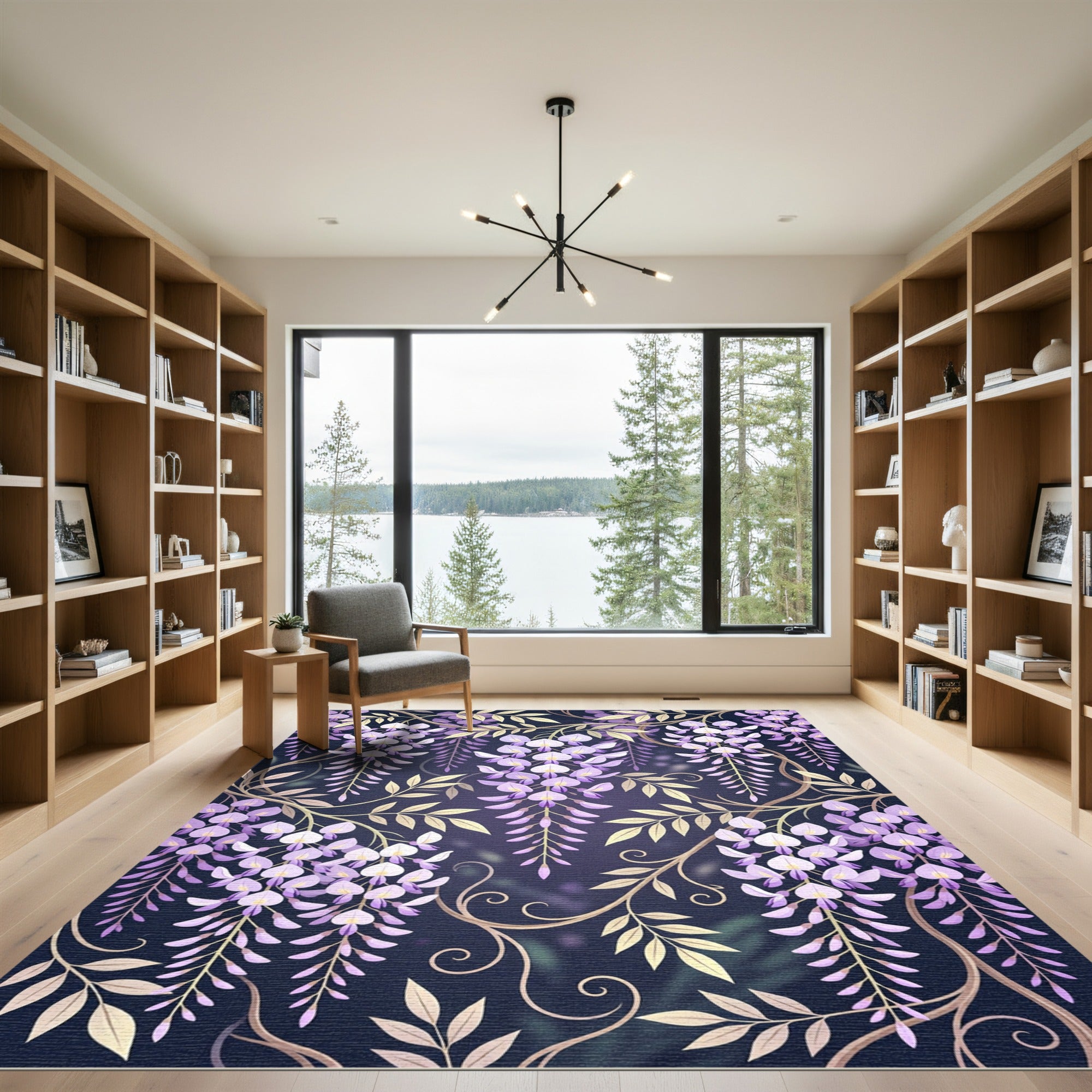 Elegant Purple Wisteria Cascading Floral Rug