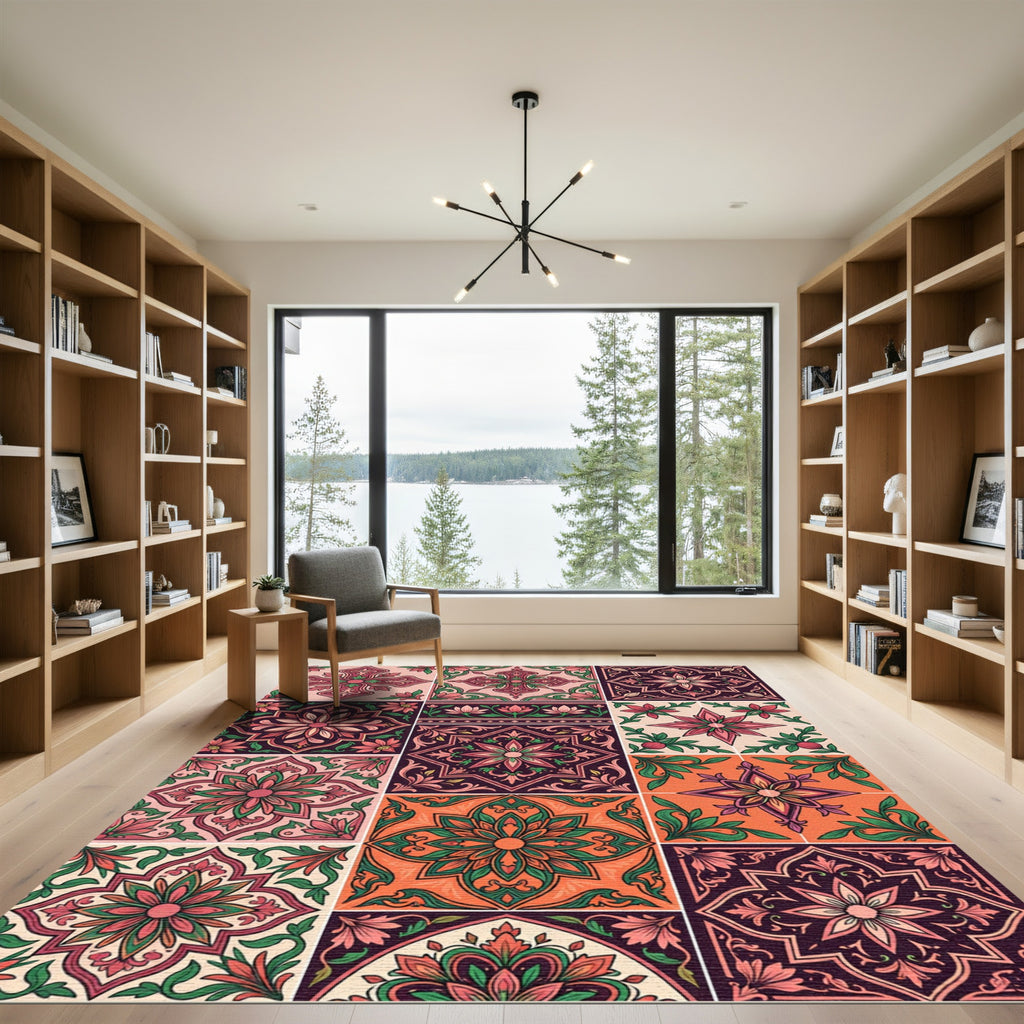 Vibrant Floral Tile Collection Rug