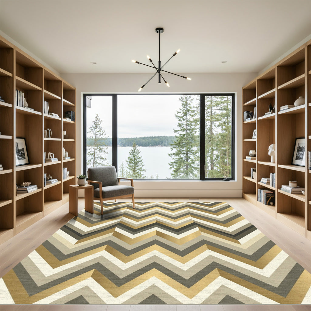 Gold and Bronze Chevron Geometric Art Rug