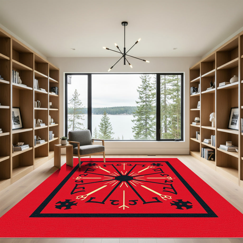 Crimson Sunburst Radial Medallion Rug