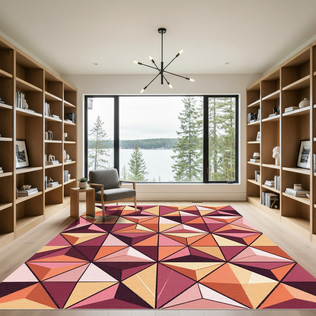 Geometric Radiant Sunset Prism Mosaic Rug