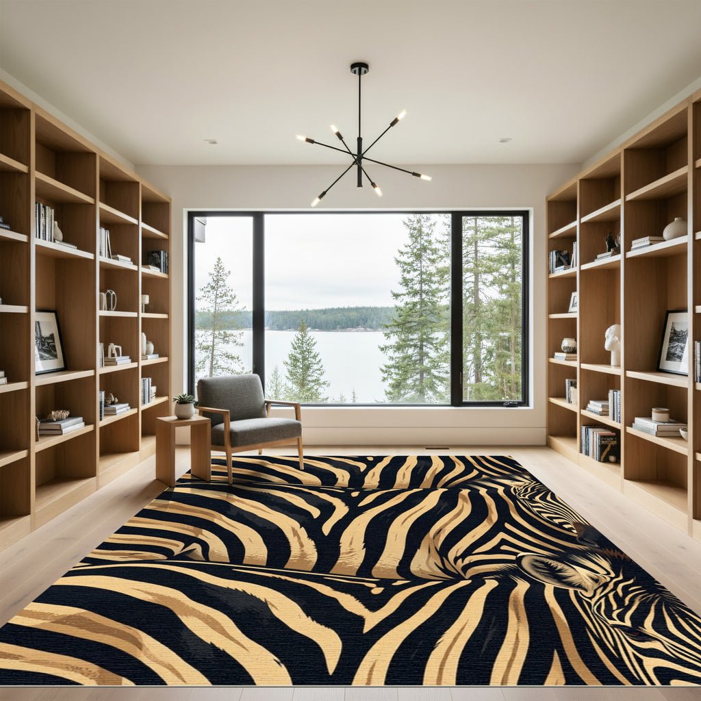 Bold Black Gold Zebra Stripe Rug