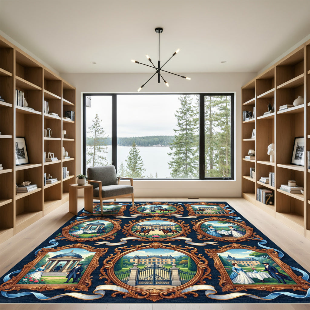 Gilded Rococo Estate Aristocratic Court Scenes Rug