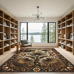 Golden Brown Botanical Floral Frame Rug