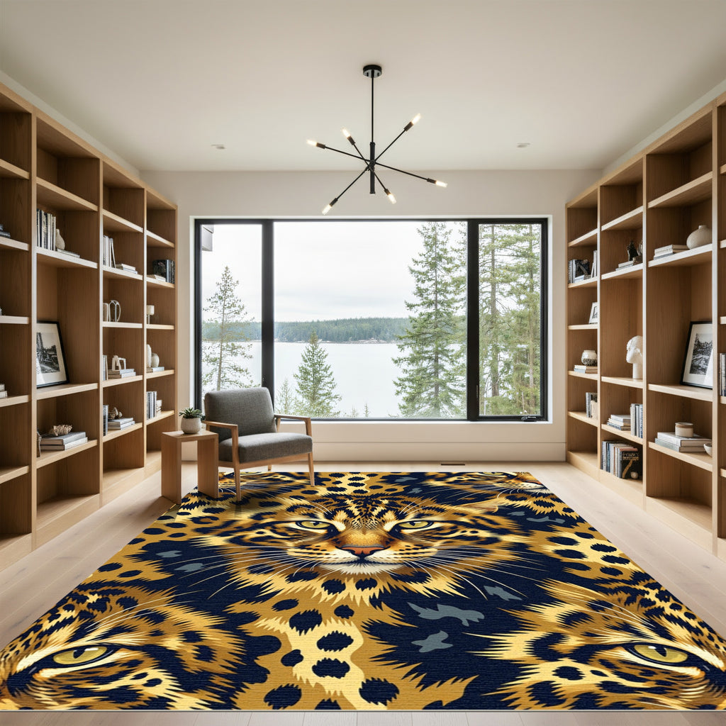 Golden Leopard Face Seamless Pattern Rug