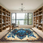 Ornate Blue Floral Damask Medallion Rug