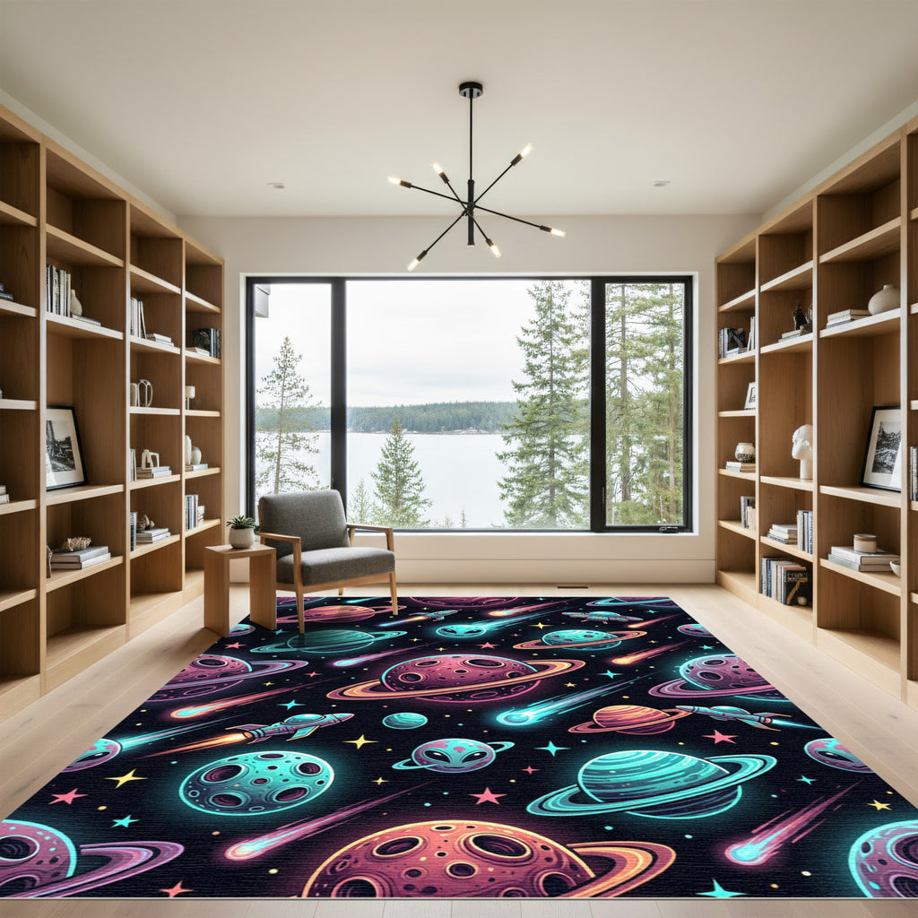Vibrant Neon Outer Space Galaxy Rug