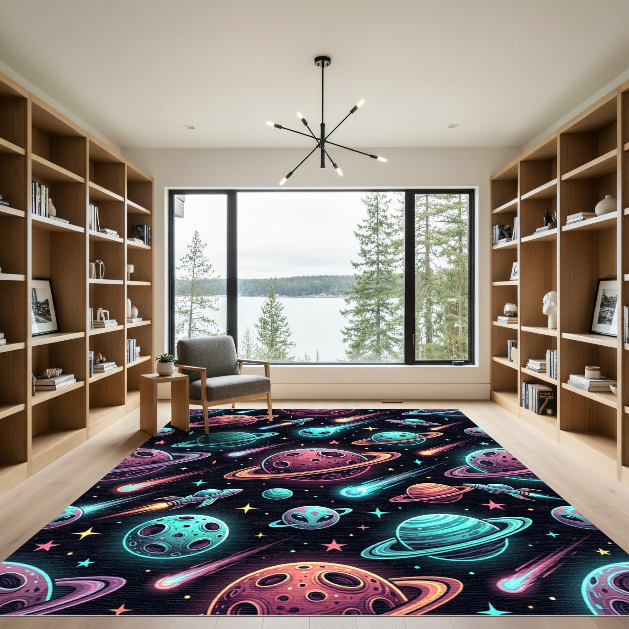 Vibrant Neon Outer Space Galaxy Rug