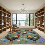 Farmhouse Rooster and Wildflower Sage Rug