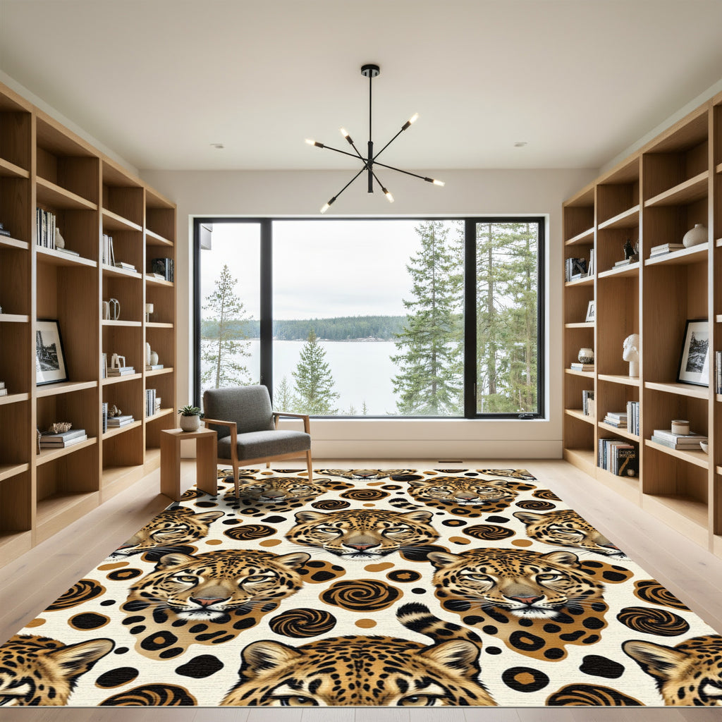 Wild Leopard Portrait Tan Swirl Rug