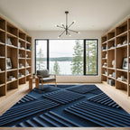 Deep Blue Geometric Ribbed Square Rug