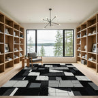 Monochrome Concrete Geometric Block Grid Rug