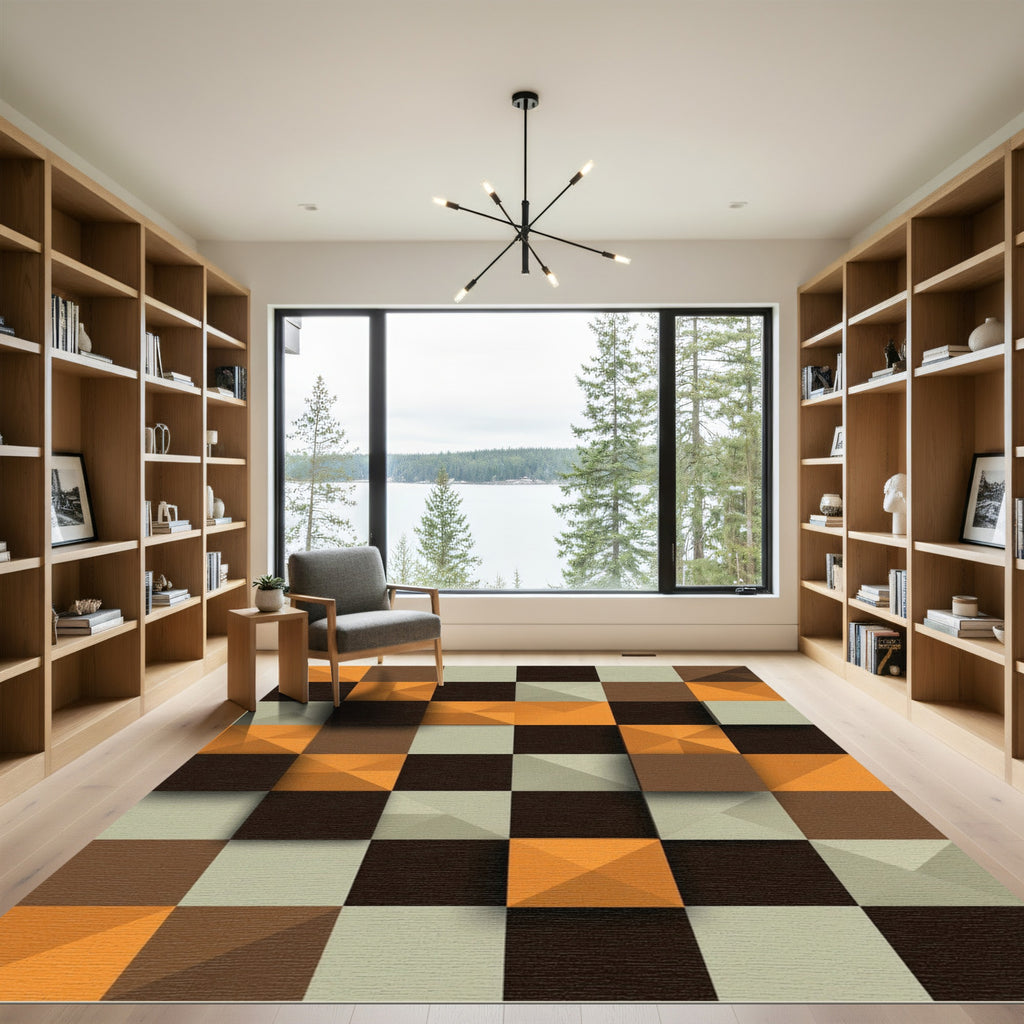 Geometric Earth Tone Pyramid Block Rug