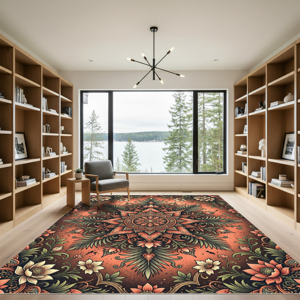 Terracotta Floral Mandala Medallion Rug