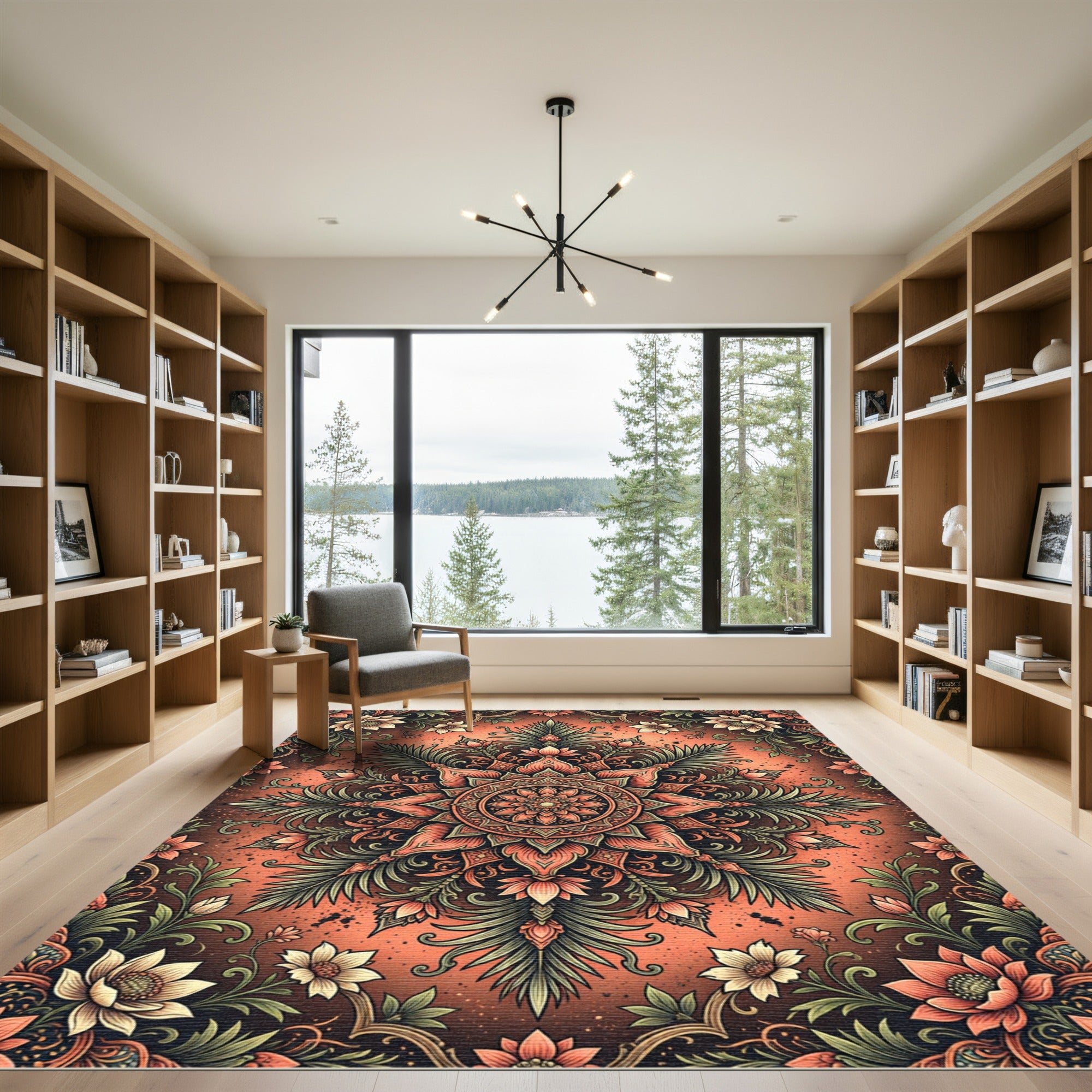 Terracotta Floral Mandala Medallion Rug