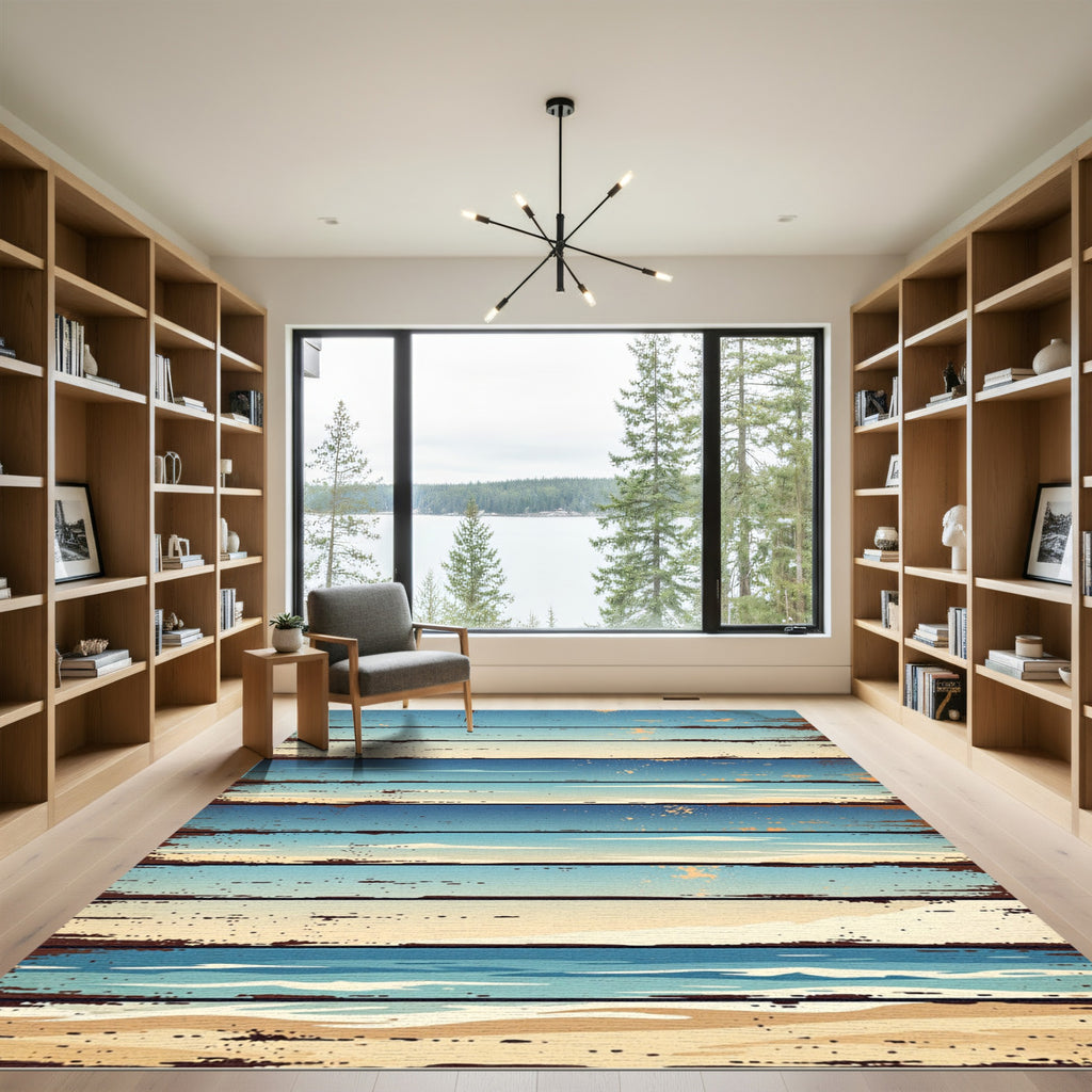 Coastal Beach Horizon Wood Plank Rug