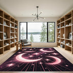 Celestial Pink Crescent Moon Stars Rug