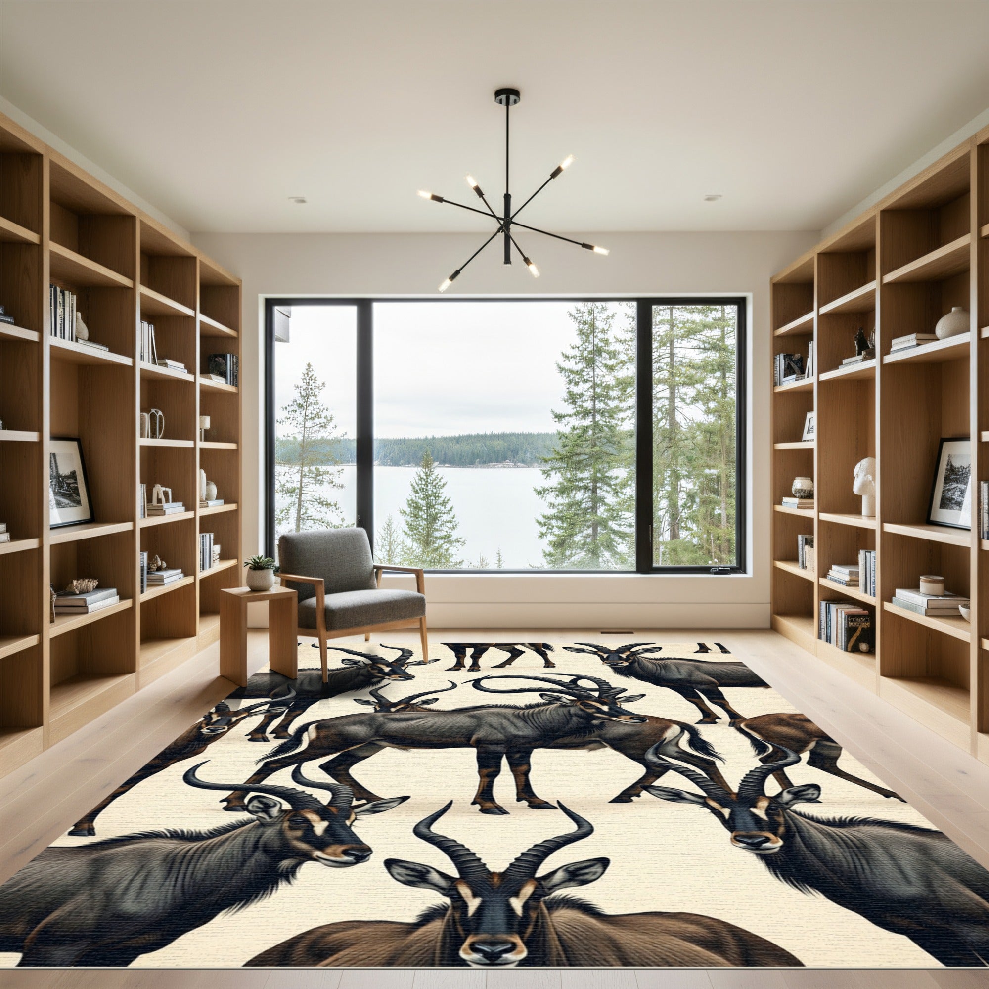 Sable Antelope Neutral Wildlife Art Rug