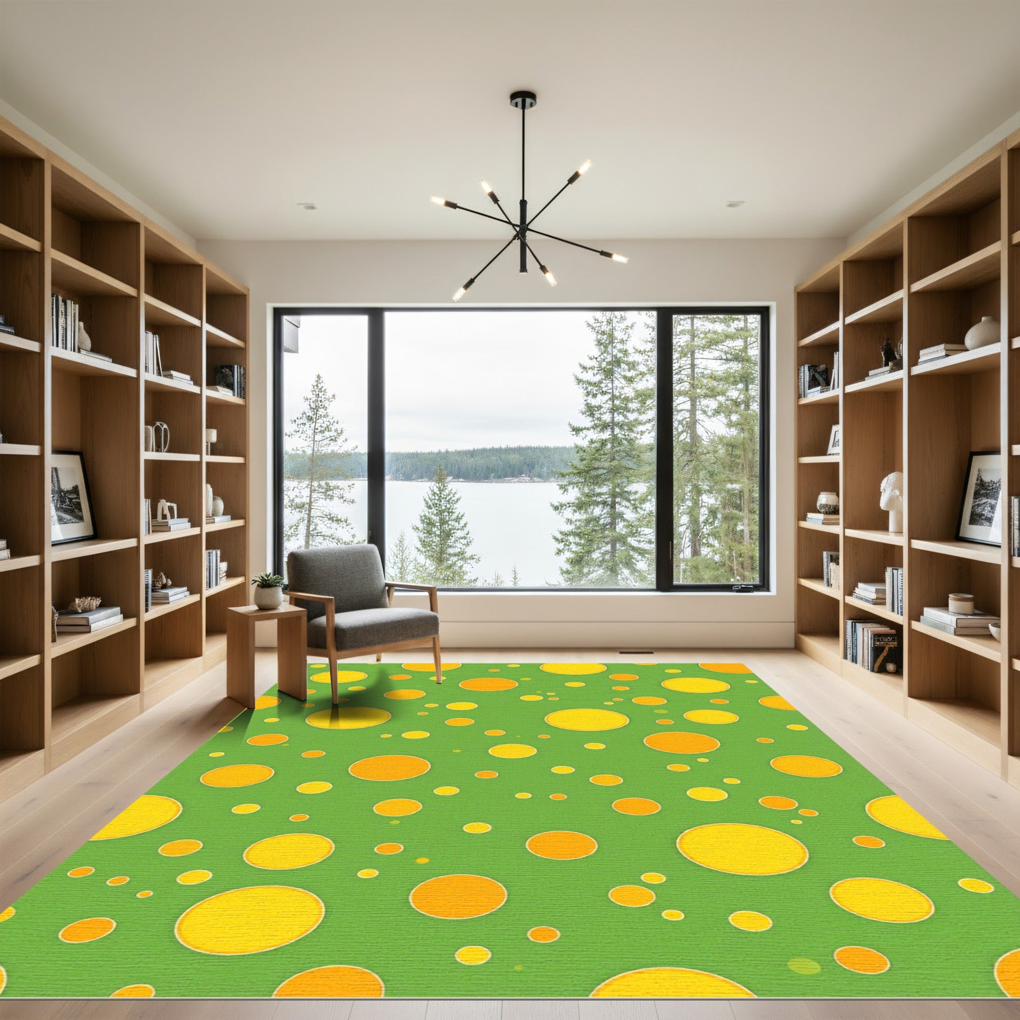 Green Yellow Orange Polka Dots Rug