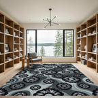 Monochrome Abstract Floral Wave Rug