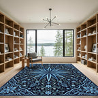 Midnight Blue Star Floral Vine Rug