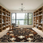 Earthy Brown Floral Medallion Relief Rug