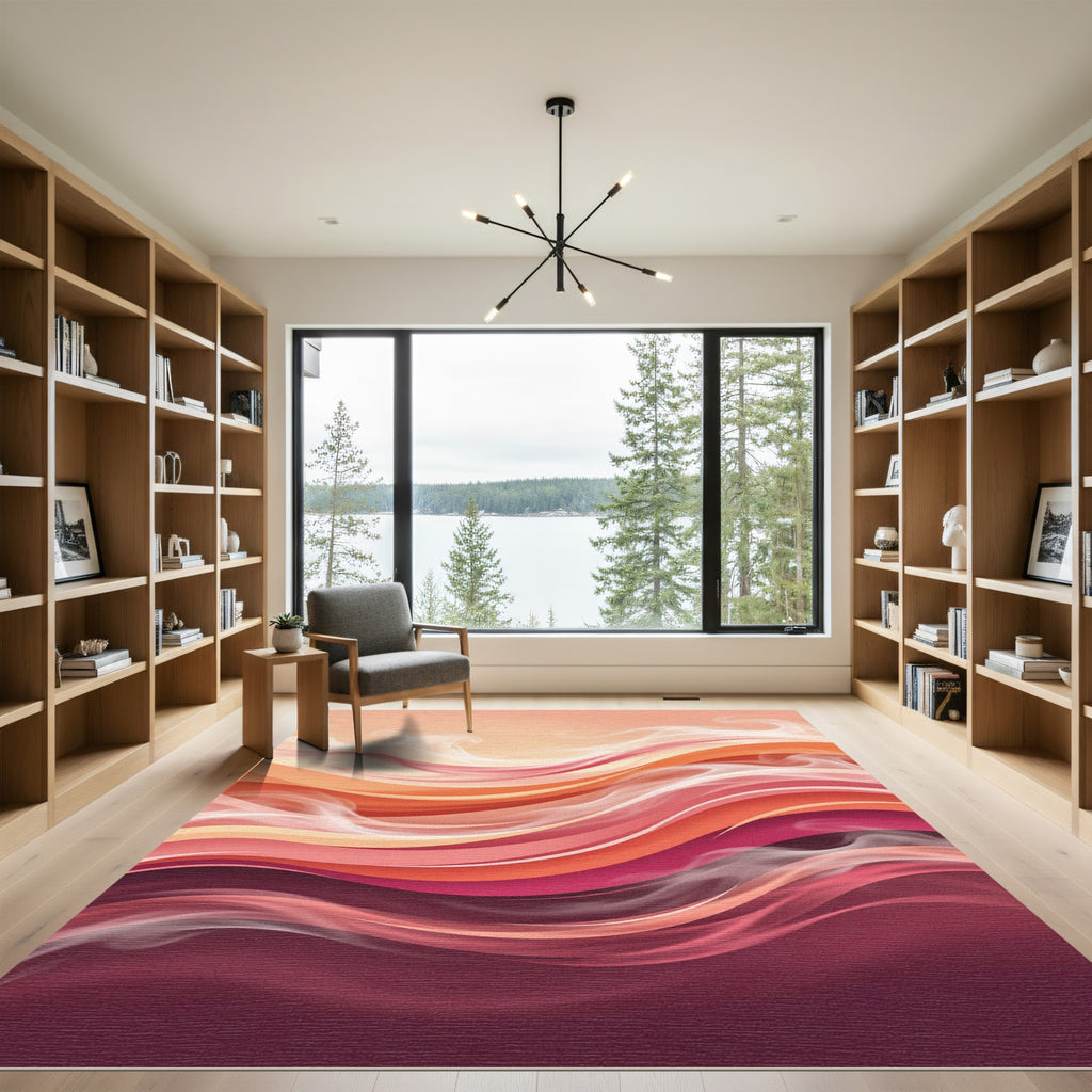 Warm Coral Smoke Waves Rug