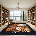 Minimalist Tropical Monstera Leaf Earthy Composition Rug