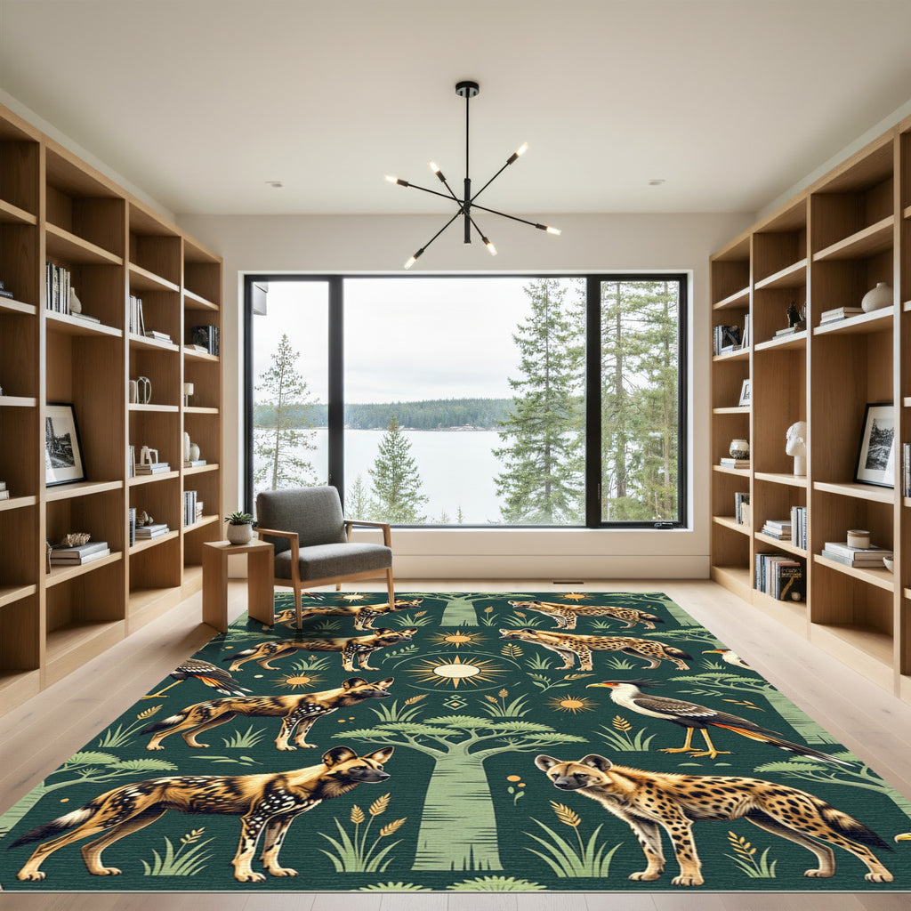 African Wildlife Forest Safari Sage Rug