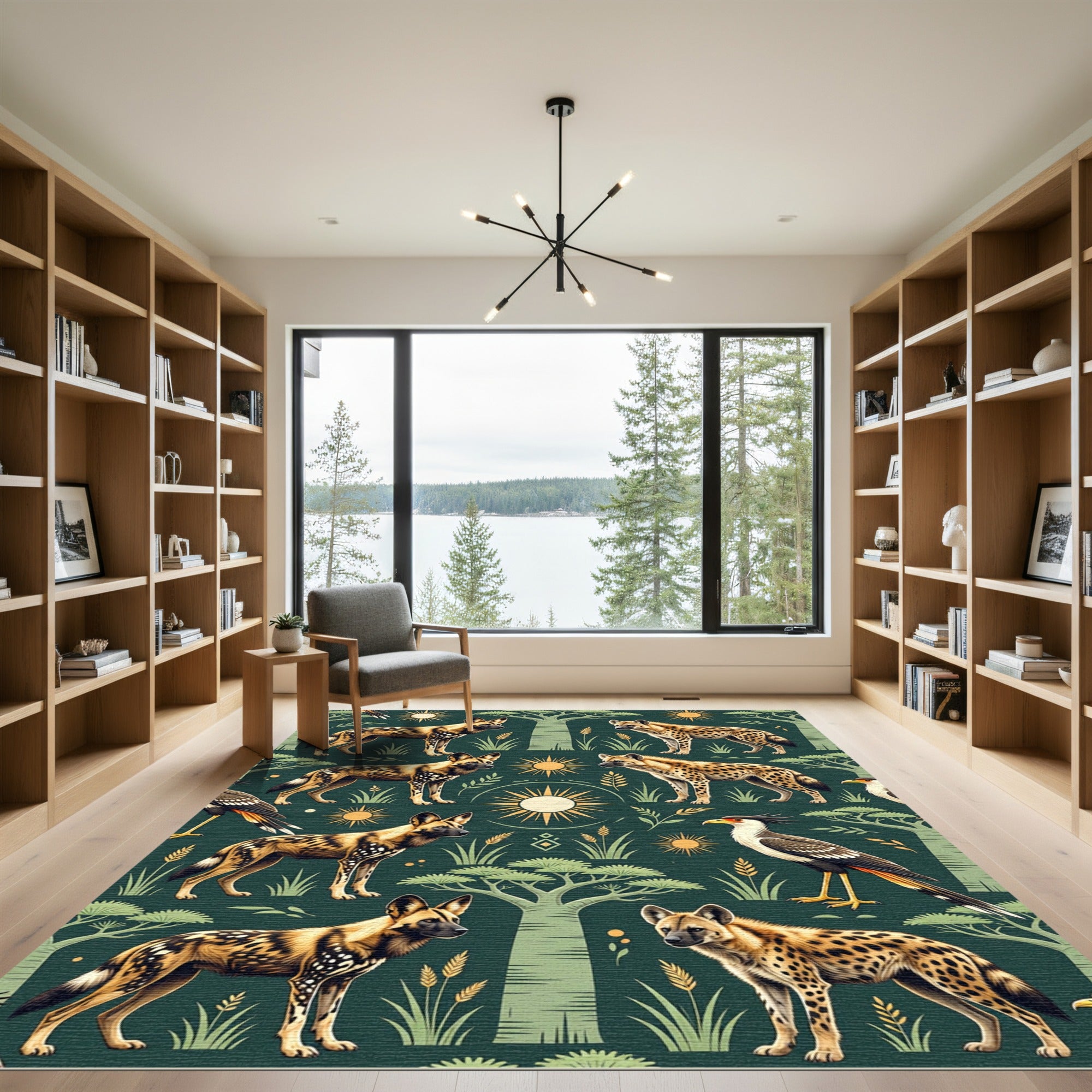 African Wildlife Forest Safari Sage Rug