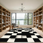 Modern Three Dimensional Black White Grid Rug