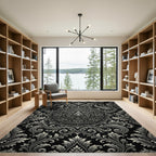 Ornate Black White Paisley Medallion Rug