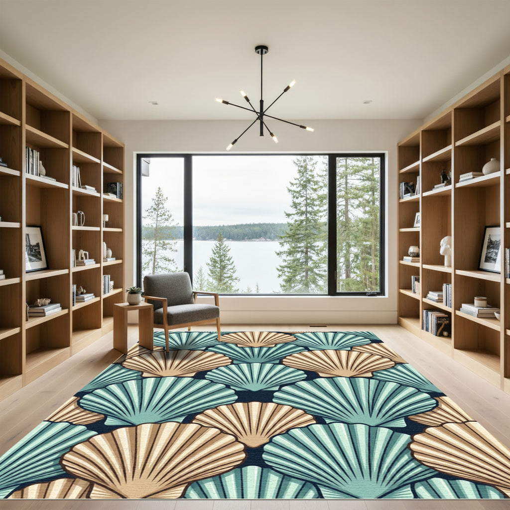 Aqua Tan Seashell Repeat Rug