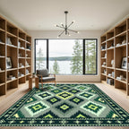 Geometric Diamond Green Abstract Rug