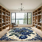 Deep Blue Floral Vintage Accent Rug
