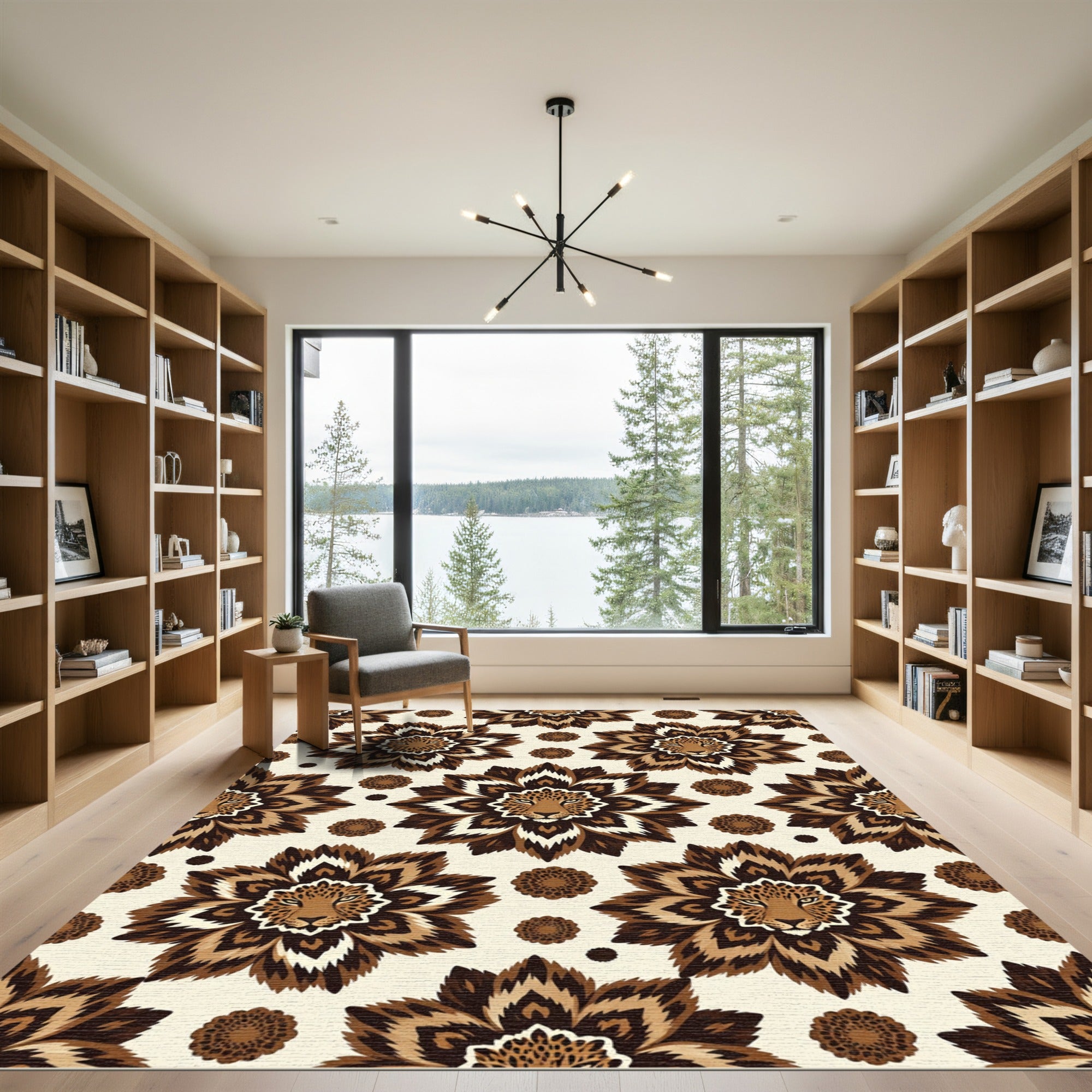 Leopard Wildflower Brown Cream Rug