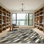 Diagonal Brushstroke Cream Black Gold Rug