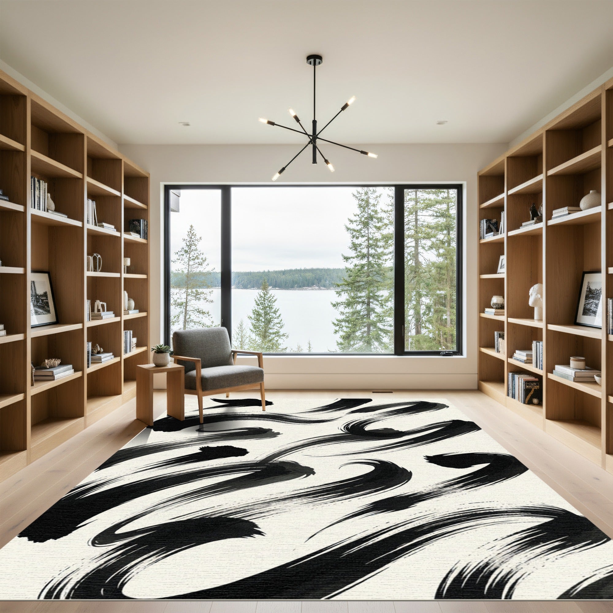 Minimalist Black Ink Swirls Rug