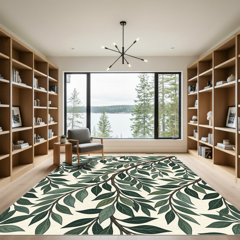 Deep Green Leafy Branch Collection Rug