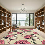 Vintage Pink Carnation Woman Portrait Rug