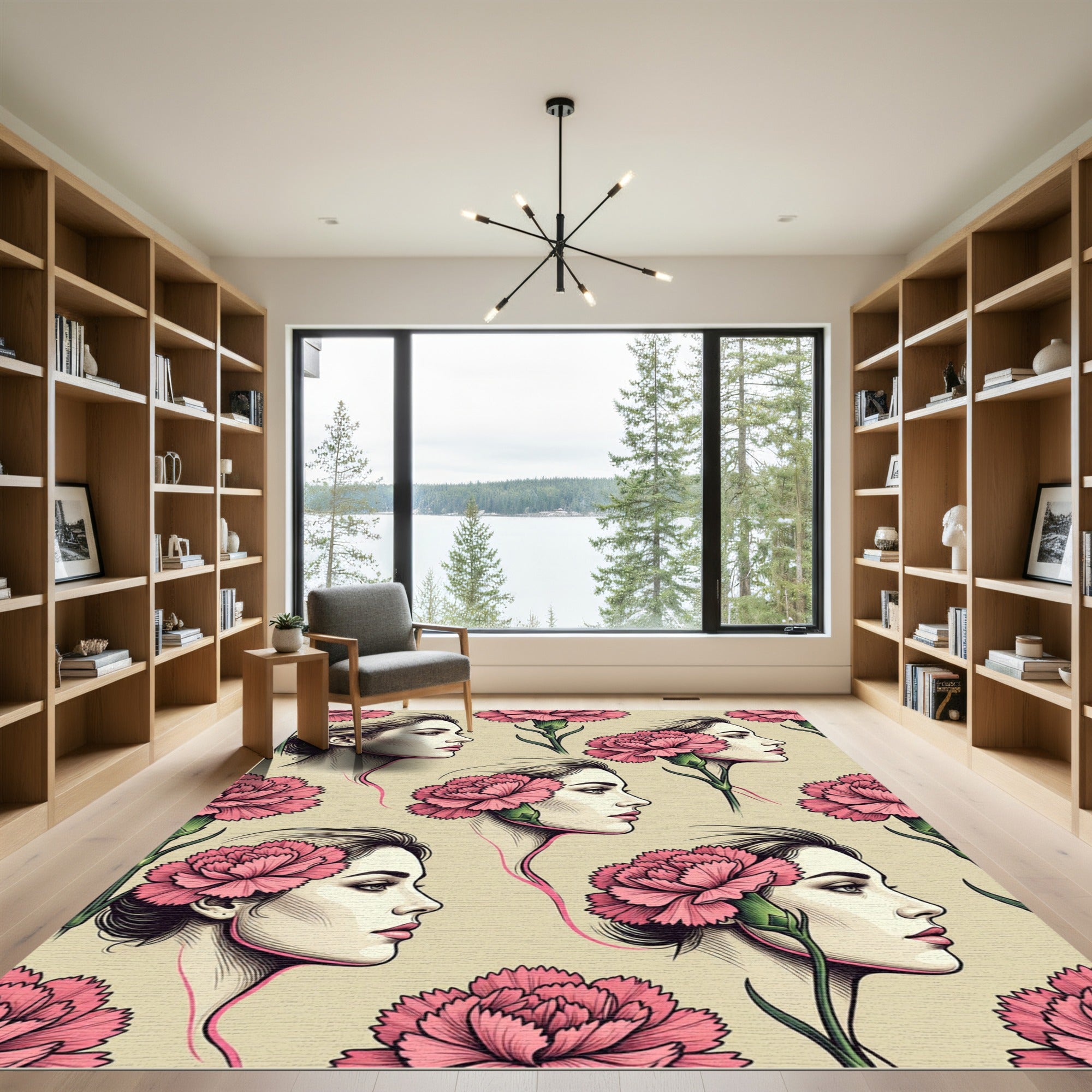 Vintage Pink Carnation Woman Portrait Rug