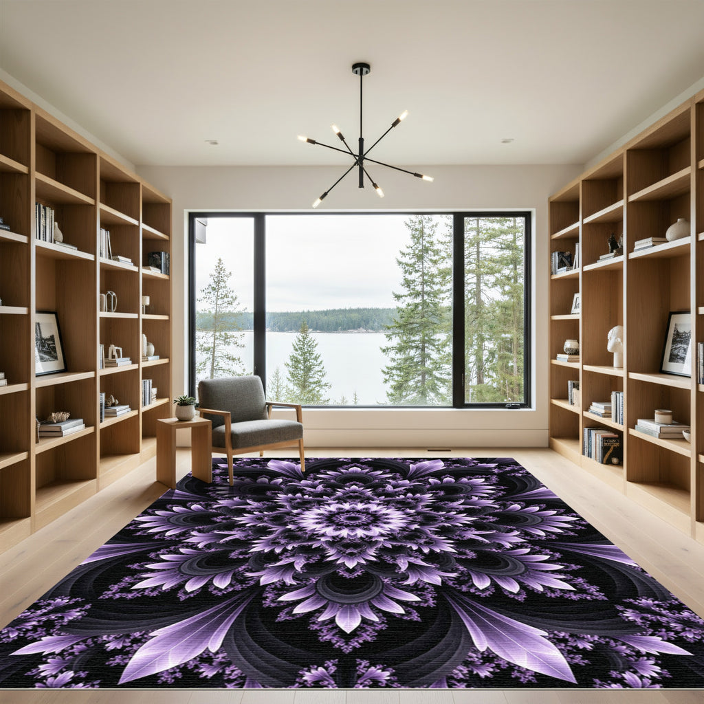 Elegant Lavender Royal Fractal Mandala Rug
