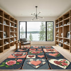 Valentine Rose Plaid Heart Collage Rug