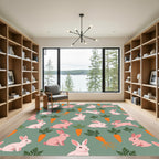 Playful Pastel Rabbit and Carrot Illustration Rug