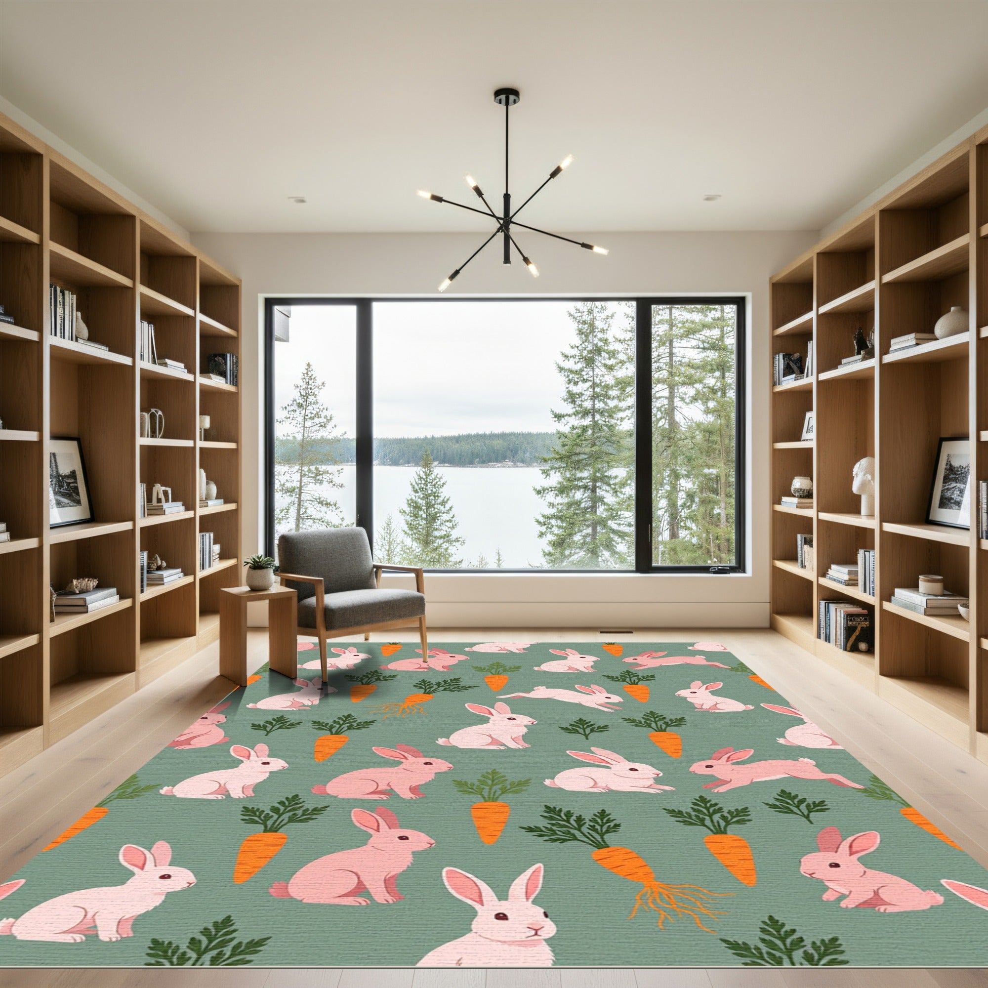 Playful Pastel Rabbit and Carrot Illustration Rug